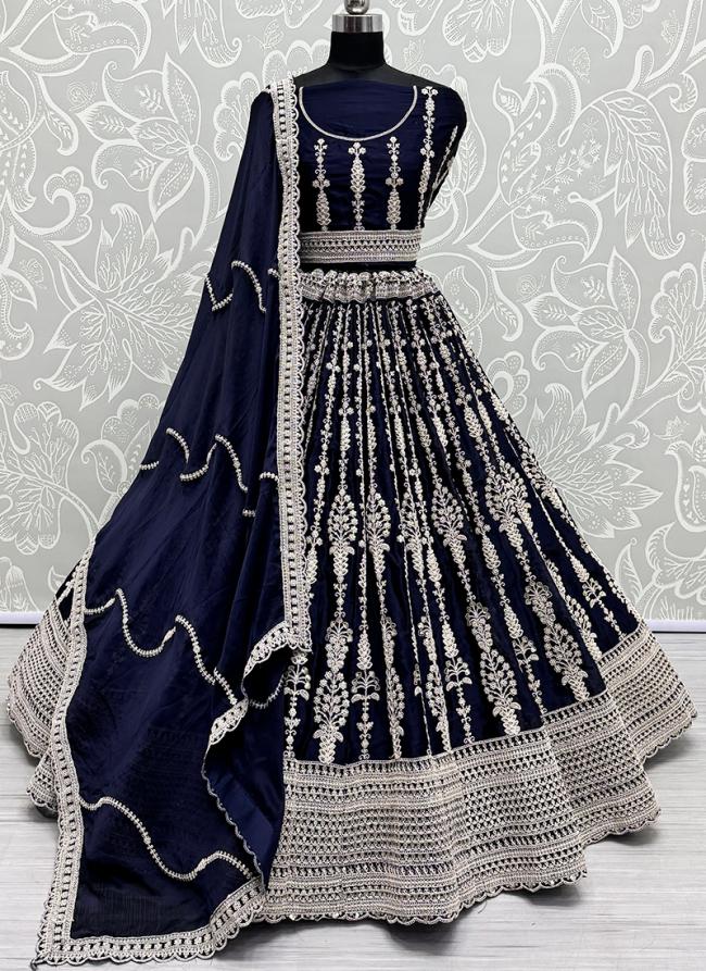 Satin  Blue Wedding Wear Heavy Embroidery Work Lehenga Choli